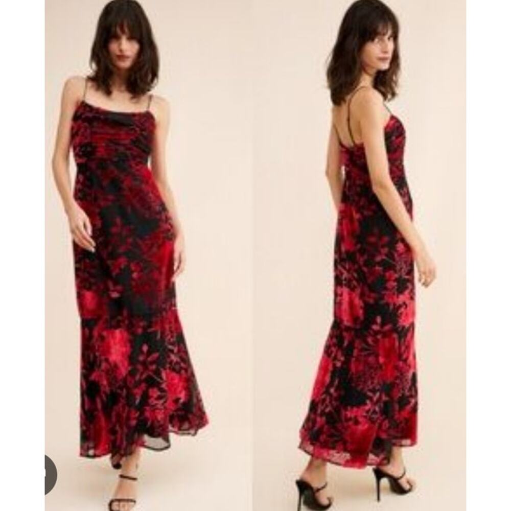 Hutch Tylia Burnout Velvet Bouquet Floral Maxi Dress Size 2 NEW Black Re